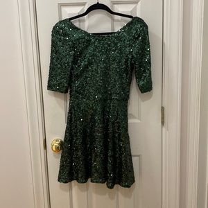 Green Sequin French Connection Dress 3/4 Sleeve